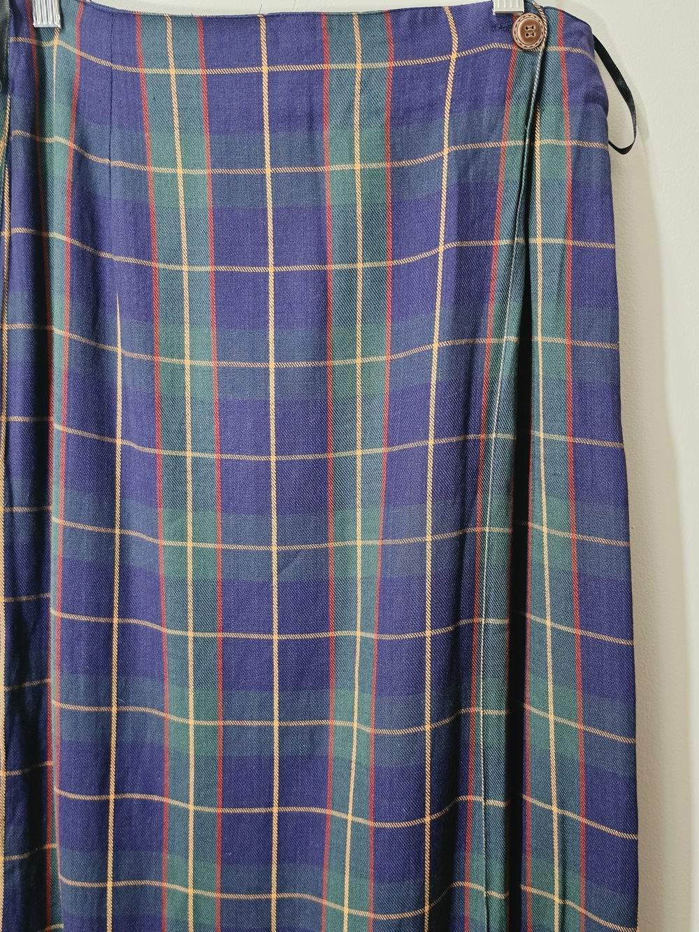 Navy & Green Tartan Plaid Cotton Blend Maxi Wrap Skirt Size 10 Preppy Career - Picture 2 of 11